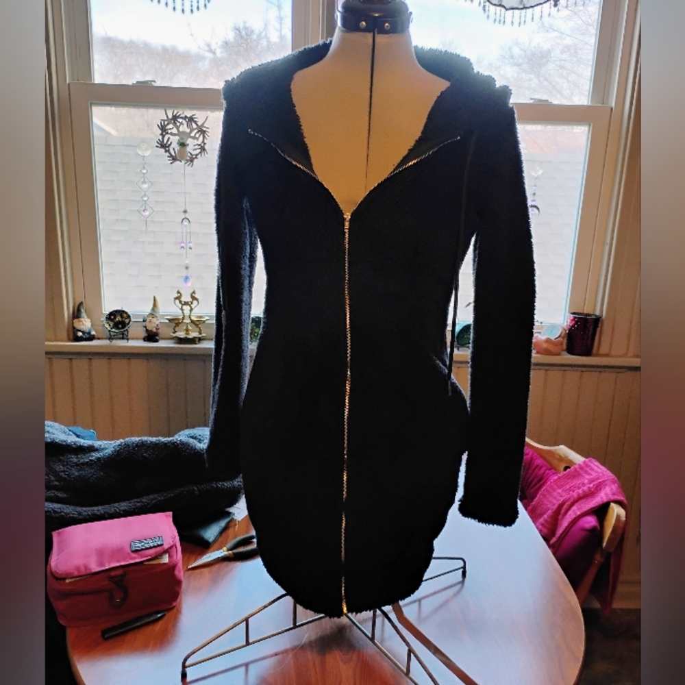 Women's Black Furry Zip-Up Jacket